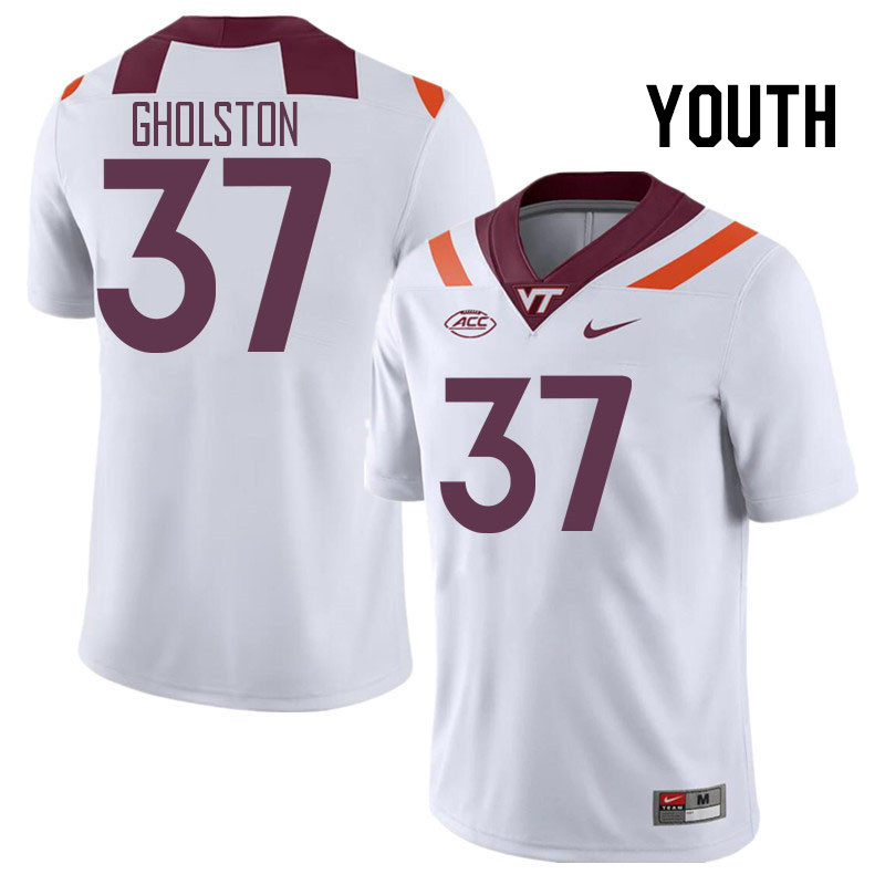 Youth #37 Josh Gholston Virginia Tech Hokies College Football Jerseys Stitched Sale-White - Click Image to Close
